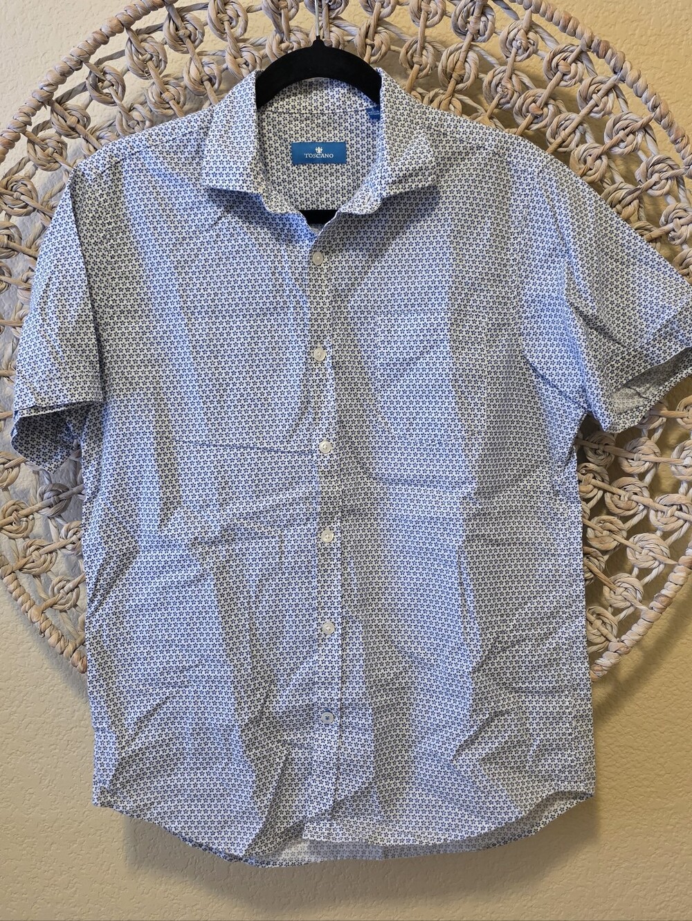 Toscano Patrick Assaraf Linen Cotton Blend Short Sleeve Shirt Cuffed - Small